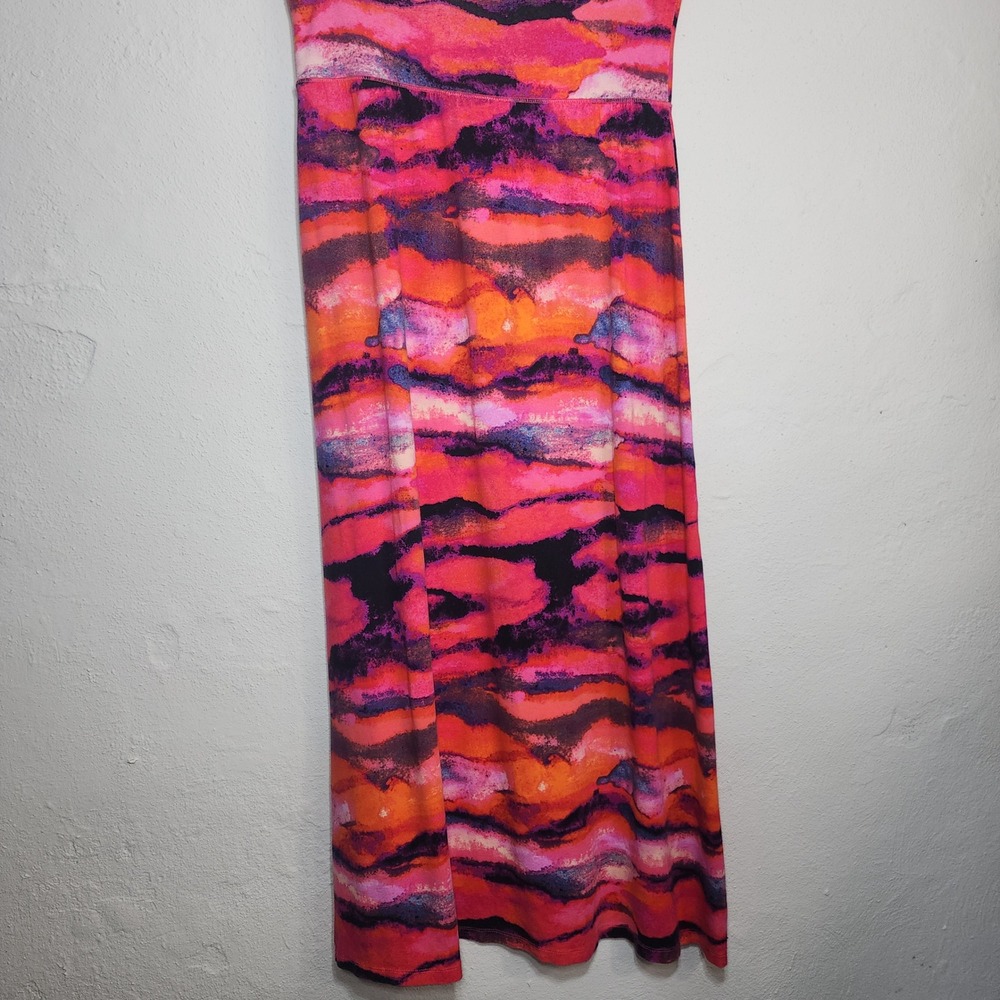 Cynthia Rowley Maxi Skirt Large Rayon Pink Orange Abstract Watercolor Print Bold